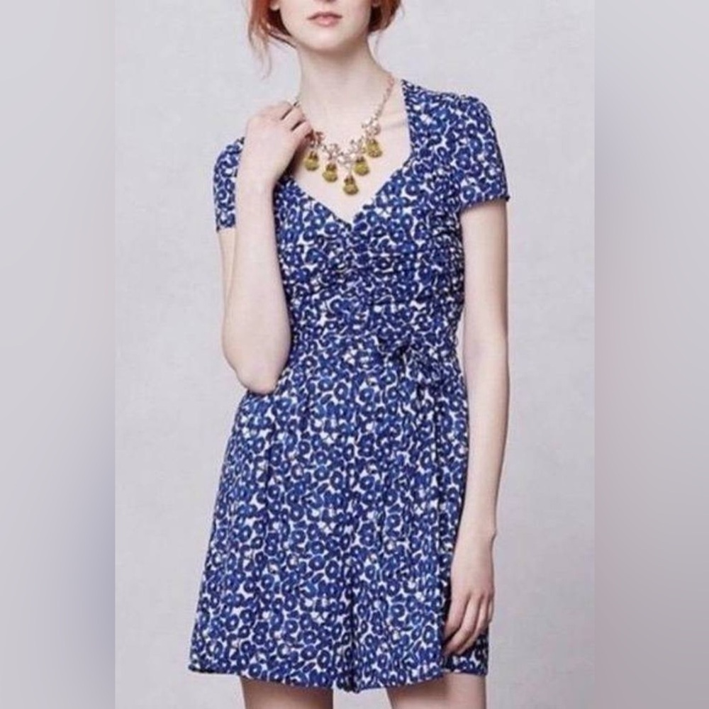 Anthropologie blue and white floral romper